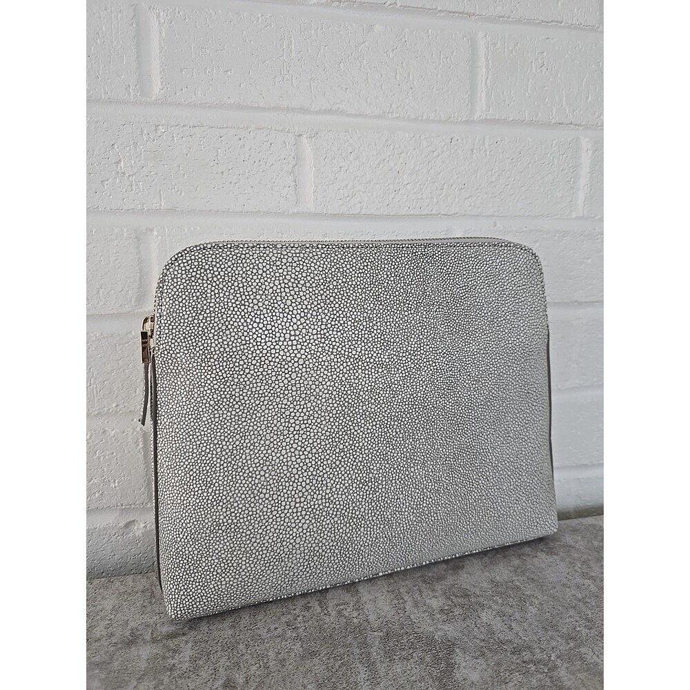 India Hicks The Insider Pouch in a silver stingray-print leather finish